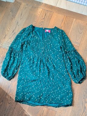 Lilly Pulitzer Green V-Neck Dress with Gold Dot Print